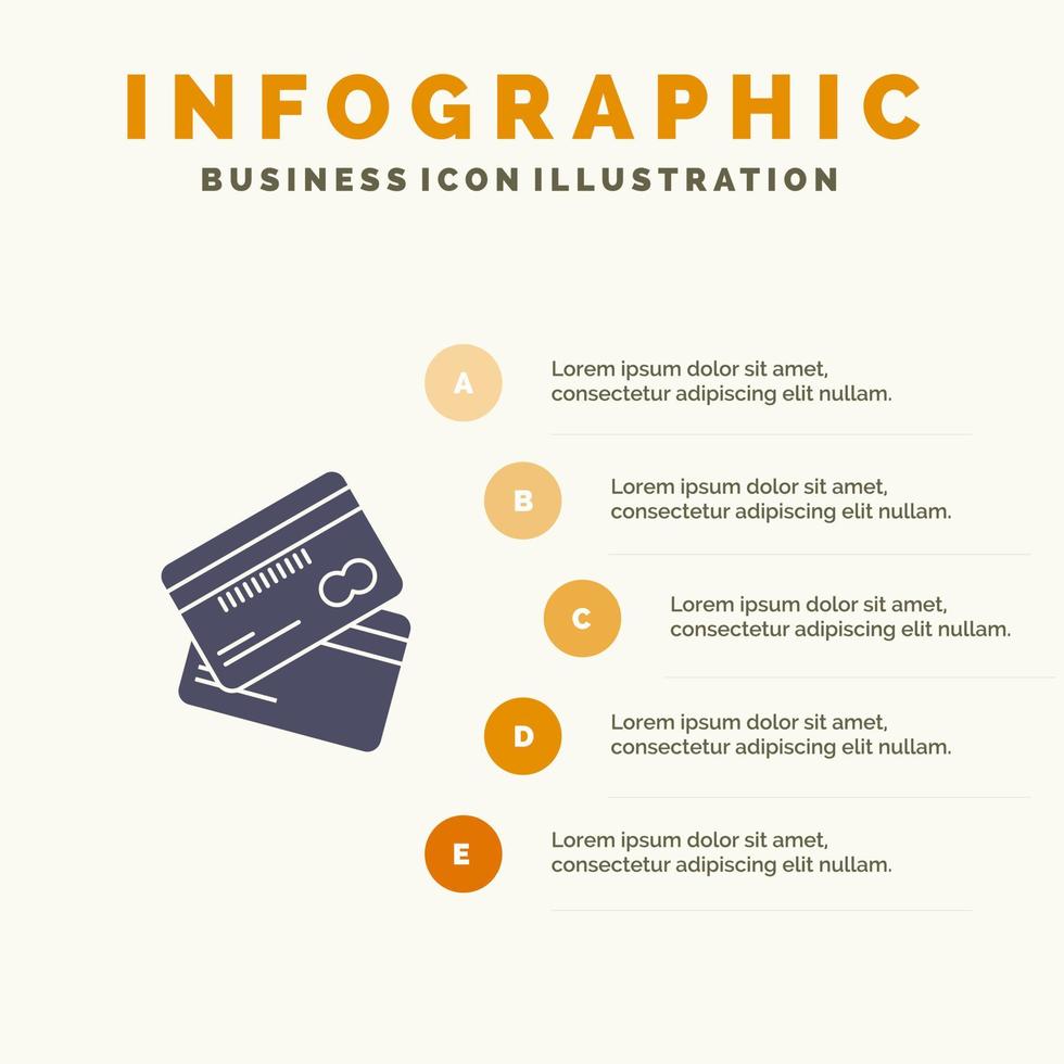 credit kaart bedrijf kaarten credit kaart financiën geld boodschappen doen solide icoon infographics 5 stappen presentatie achtergrond vector