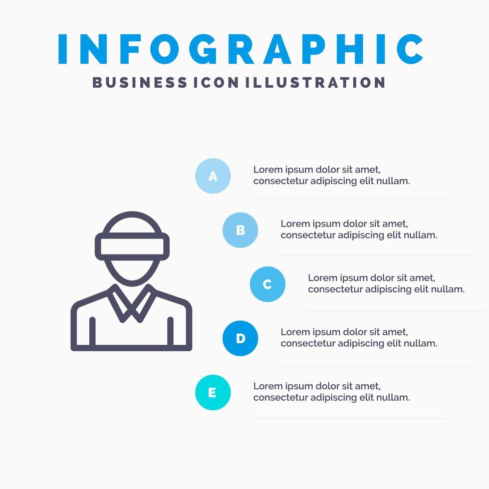 bril beweging realiteit technologie Mens lijn icoon met 5 stappen presentatie infographics achtergrond vector