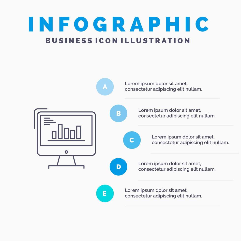 tabel analytics bedrijf computer diagram afzet trends lijn icoon met 5 stappen presentatie infographics achtergrond vector