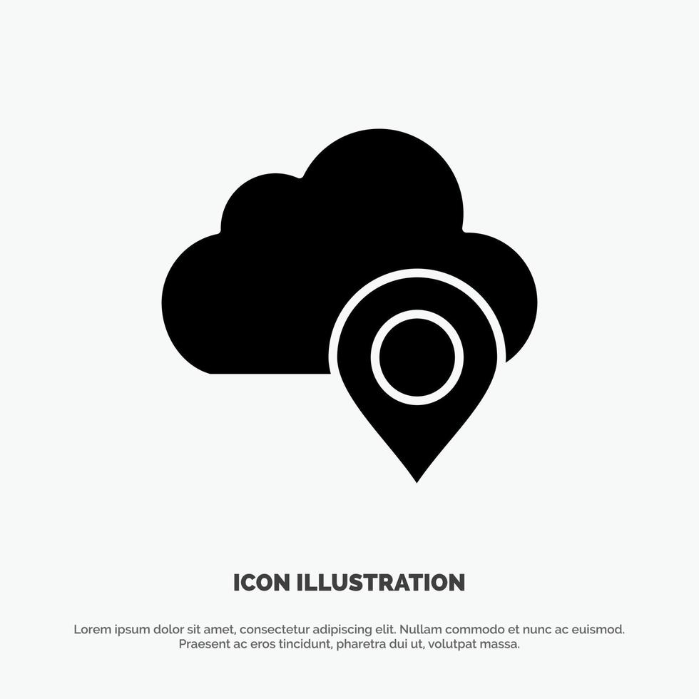 wolk kaart pin markeerstift solide glyph icoon vector