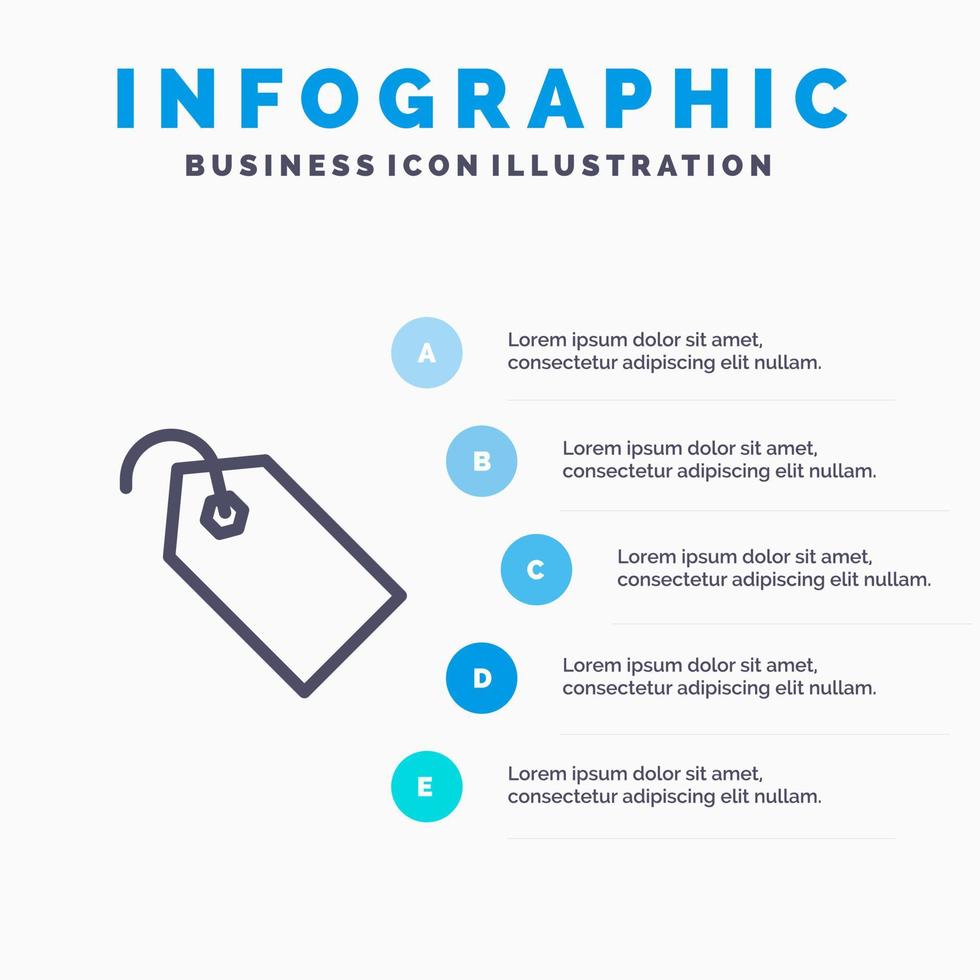 prijs label etiket ticket lijn icoon met 5 stappen presentatie infographics achtergrond vector