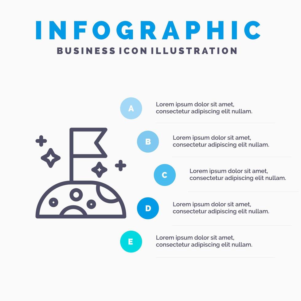 maan langzaam ruimte lijn icoon met 5 stappen presentatie infographics achtergrond vector