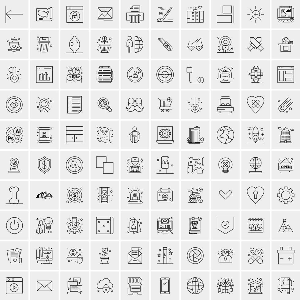 pak van 100 universeel lijn pictogrammen voor mobiel en web vector