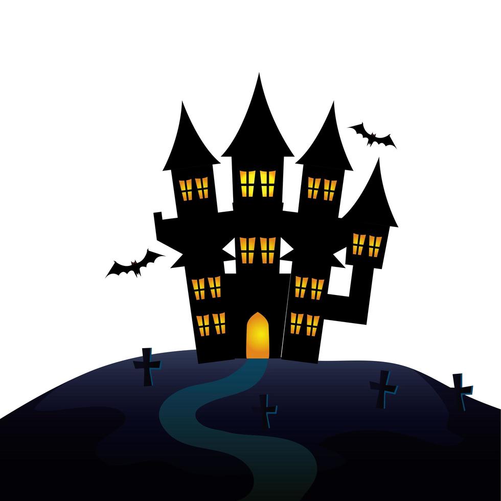 spookachtig kasteel van halloween op begraafplaats vector