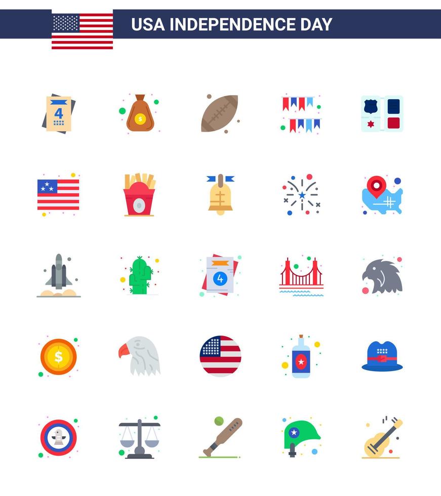 25 Verenigde Staten van Amerika vlak tekens onafhankelijkheid dag viering symbolen van schild partij voetbal decoratie slinger bewerkbare Verenigde Staten van Amerika dag vector ontwerp elementen