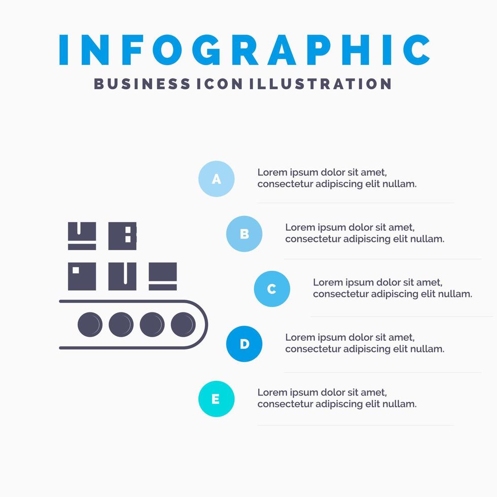 bedrijf lijn beheer Product productie solide icoon infographics 5 stappen presentatie achtergrond vector