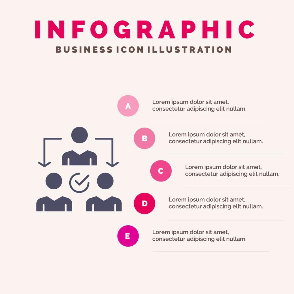 opdracht delegeren delegeren distributie solide icoon infographics 5 stappen presentatie achtergrond vector