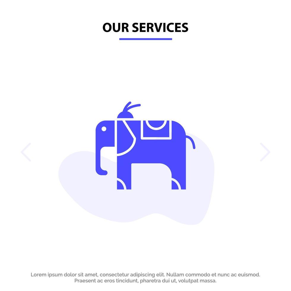 onze Diensten olifant dier solide glyph icoon web kaart sjabloon vector