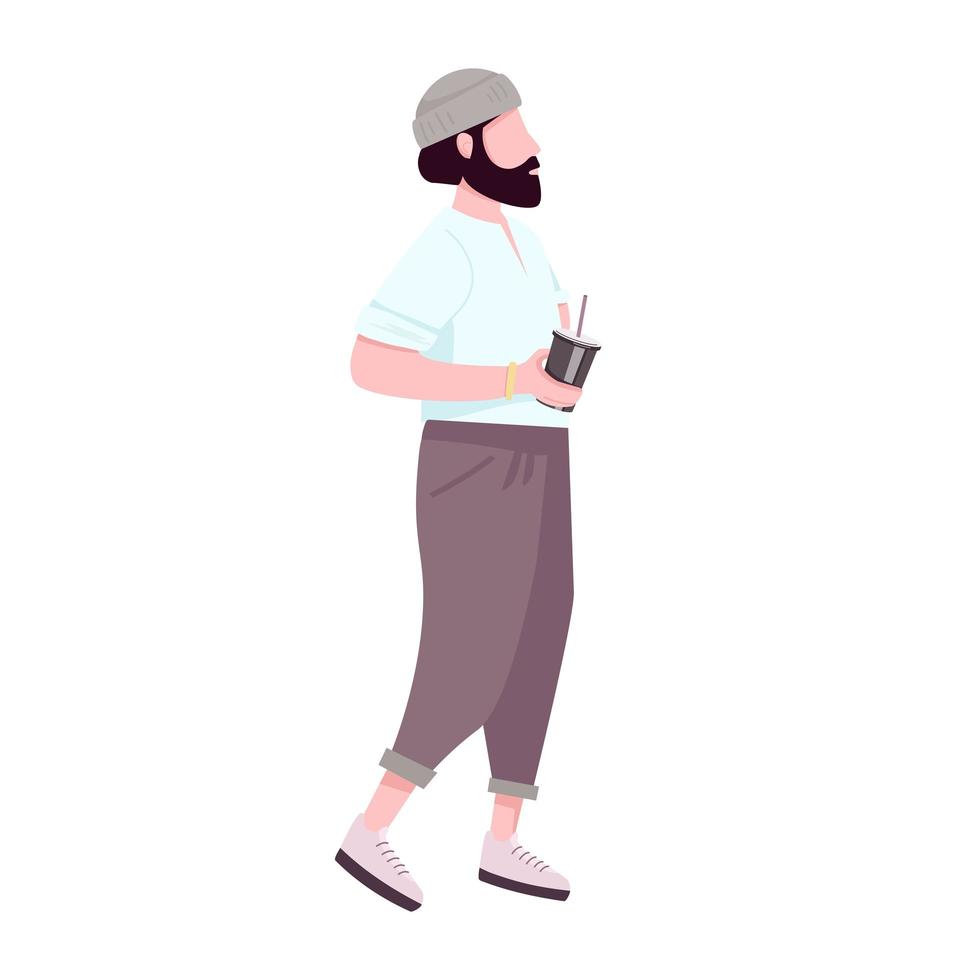hipster man met koffie te gaan egale kleur vector anonieme karakter