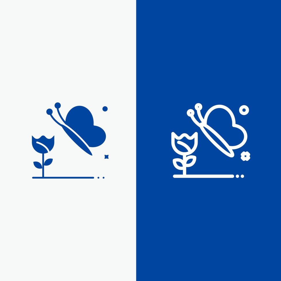 schoonheid bloem vlinder lijn en glyph solide icoon blauw banier lijn en glyph solide icoon blauw banier vector