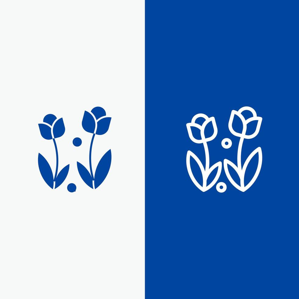 flora bloem natuur roos voorjaar lijn en glyph solide icoon blauw banier lijn en glyph solide icoon blauw banier vector