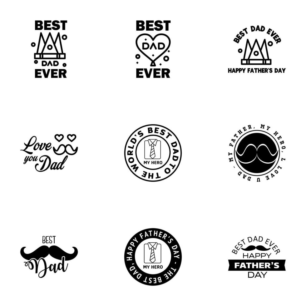 gelukkig vaders dag groet hand- belettering badges 9 zwart typfout geïsoleerd Aan wit typografie ontwerp sjabloon voor poster banier geschenk kaart t overhemd afdrukken etiket sticker retro wijnoogst stijl vector il