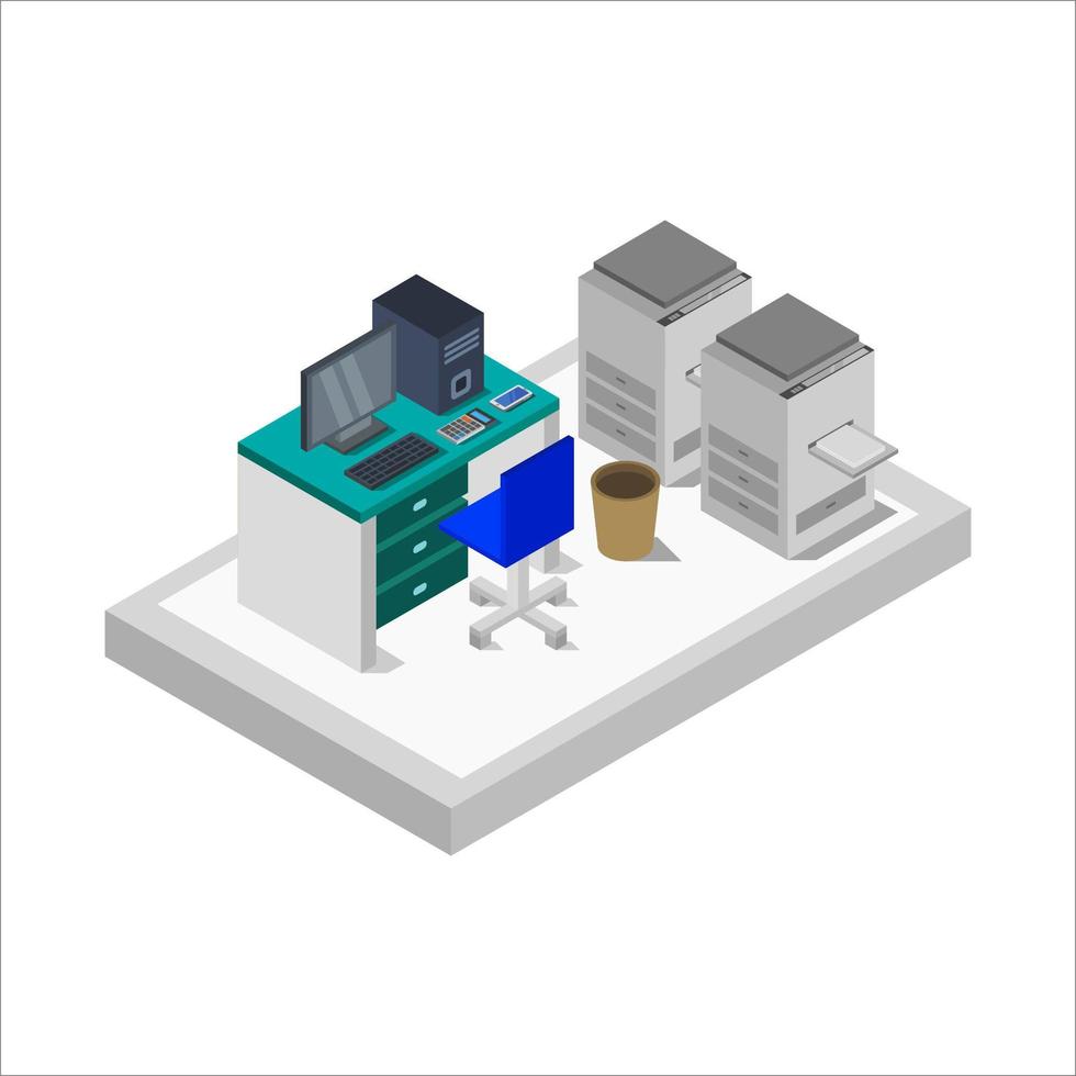 bureau isometrisch geïllustreerd op witte achtergrond vector
