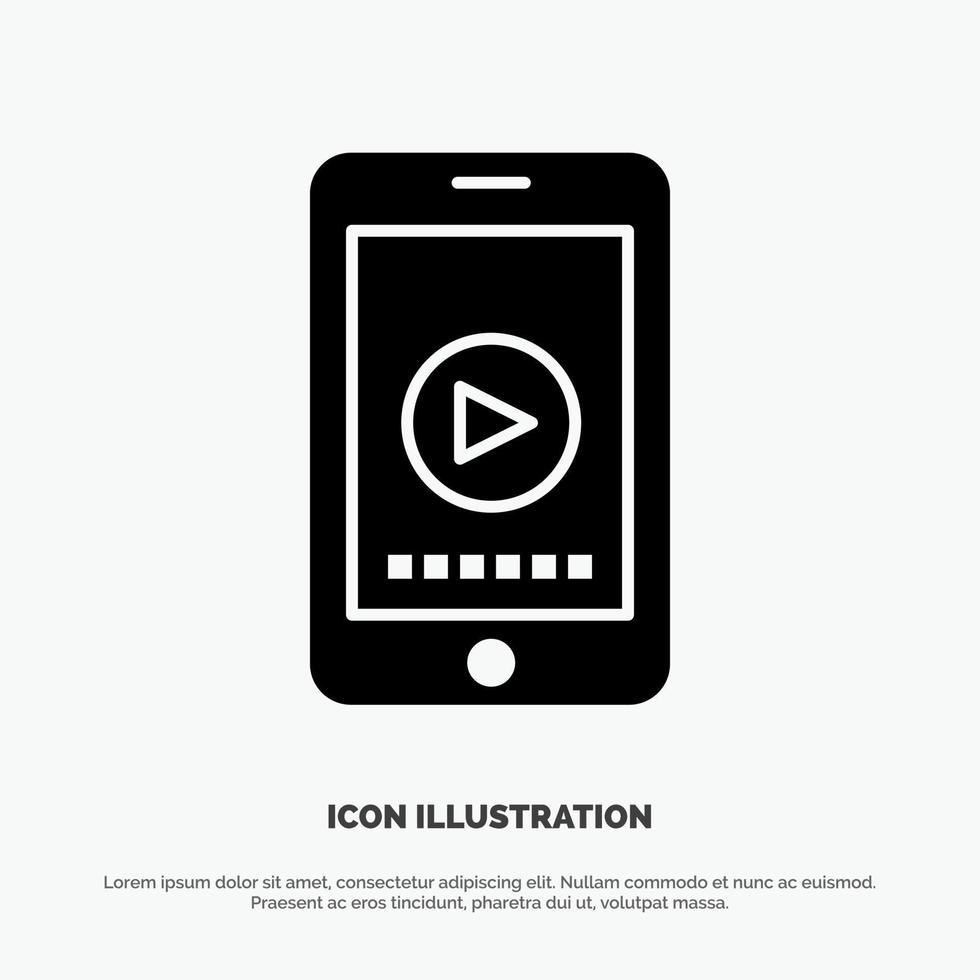 telefoon cel Speel video solide zwart glyph icoon vector