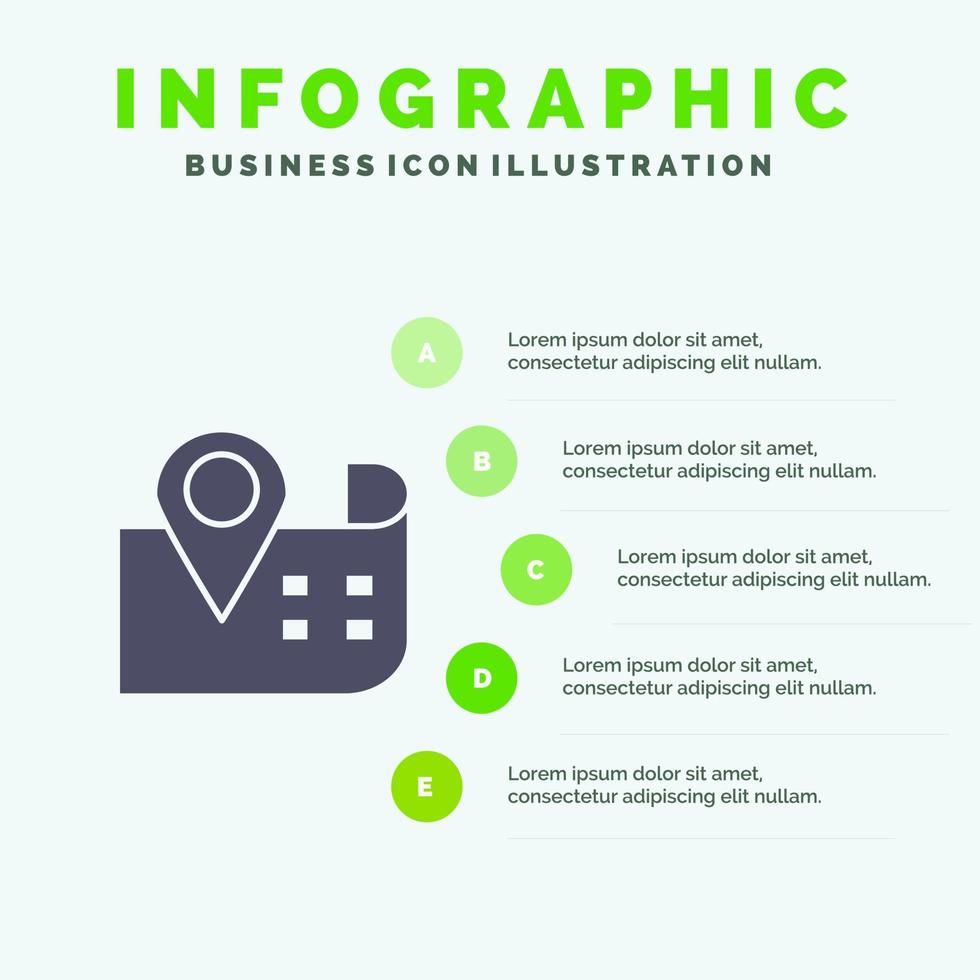 kaart navigatie plaats solide icoon infographics 5 stappen presentatie achtergrond vector