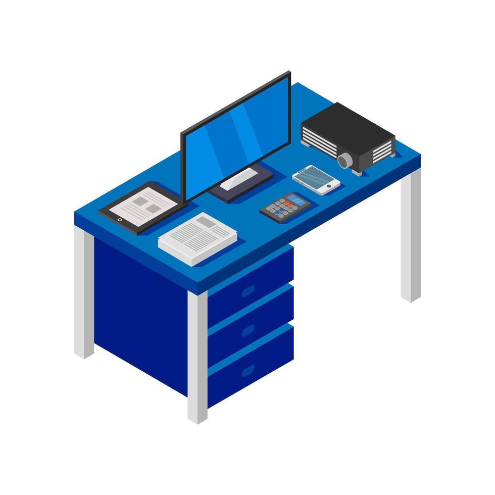isometrisch bureau op witte achtergrond vector