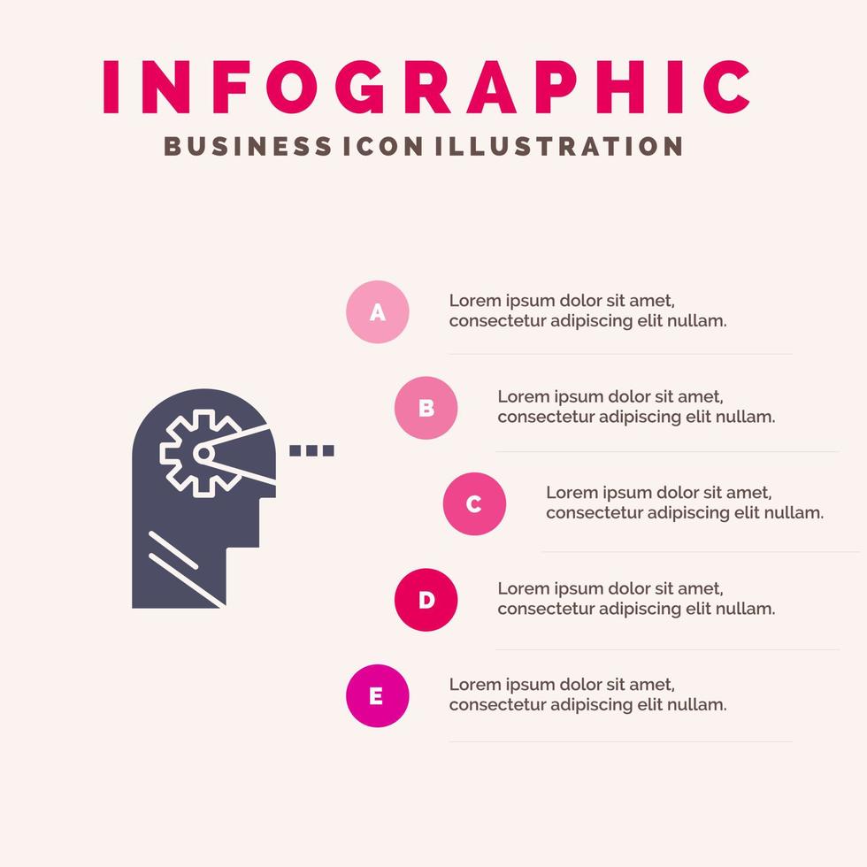 cognitief werkwijze geest hoofd solide icoon infographics 5 stappen presentatie achtergrond vector