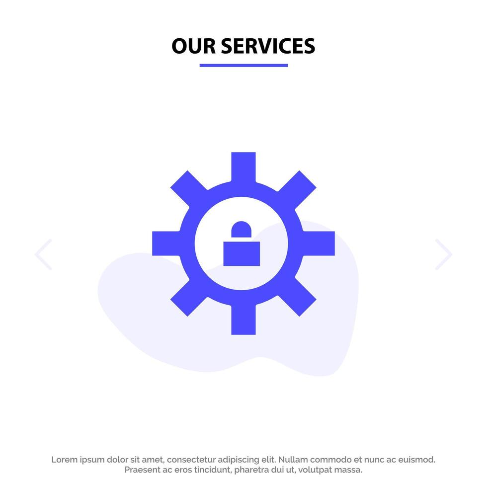onze Diensten uitrusting instelling slot ondersteuning solide glyph icoon web kaart sjabloon vector