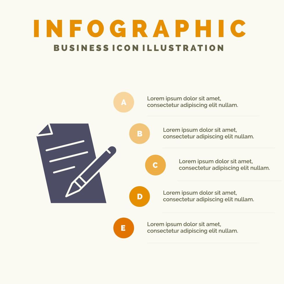 het dossier onderwijs pen potlood solide icoon infographics 5 stappen presentatie achtergrond vector