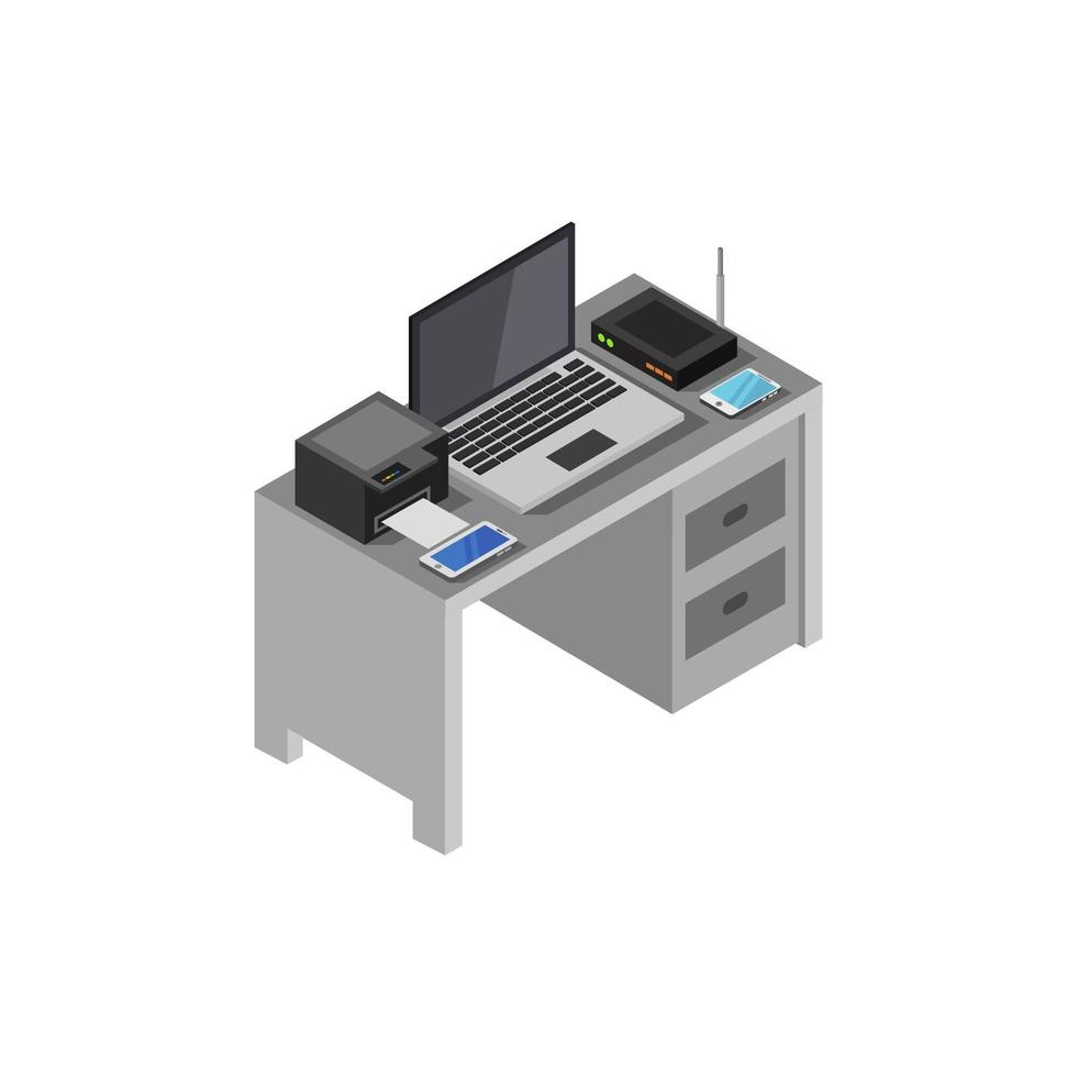 isometrisch bureau op witte achtergrond vector