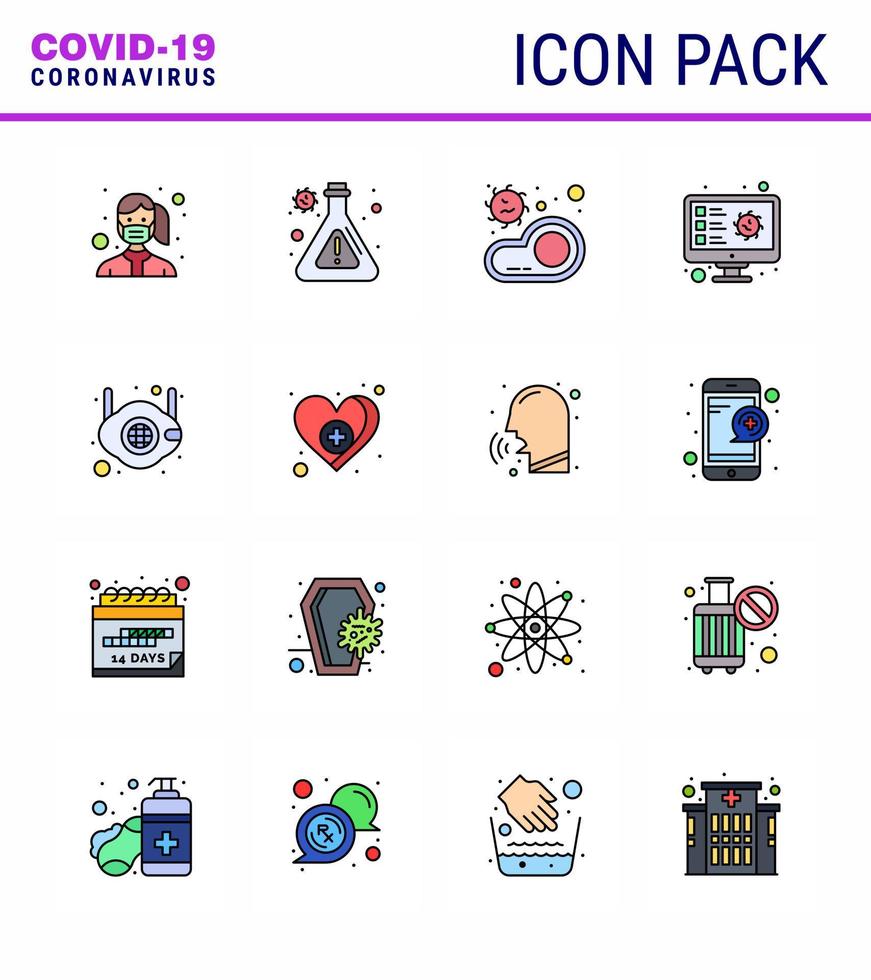 roman coronavirus 2019-nCoV 16 vlak kleur gevulde lijn icoon pak Vermelding scannen bacterie screening virus virale coronavirus 2019november ziekte vector ontwerp elementen