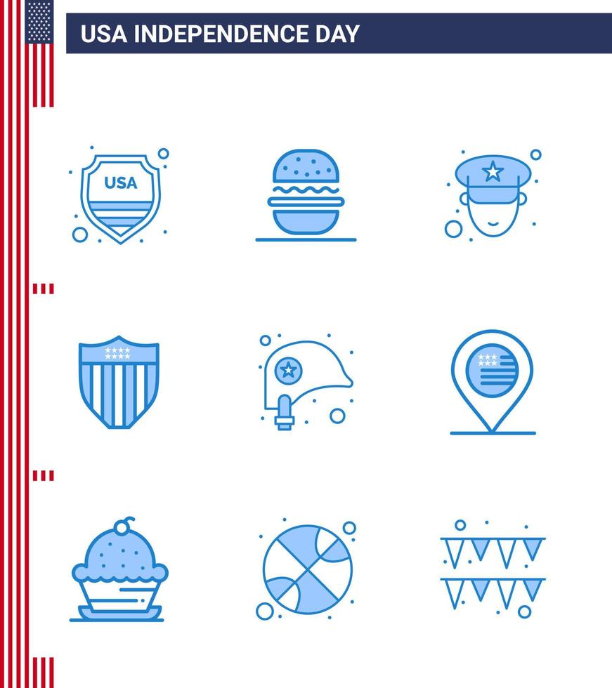 9 Verenigde Staten van Amerika blauw pak van onafhankelijkheid dag tekens en symbolen van bescherming hoofd Mens Verenigde Staten van Amerika schild bewerkbare Verenigde Staten van Amerika dag vector ontwerp elementen