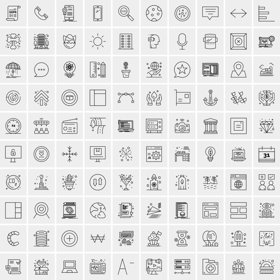 pak van 100 universeel lijn pictogrammen voor mobiel en web vector