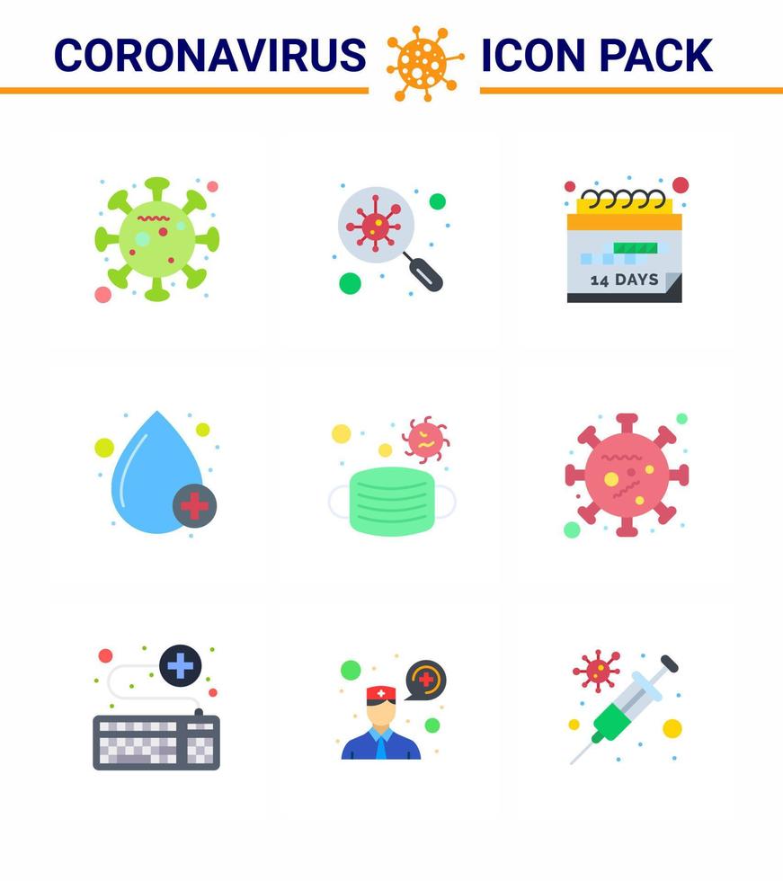 coronavirus 9 vlak kleur icoon reeks Aan de thema van corona epidemie bevat pictogrammen zo net zo gezicht type zoeken laten vallen schema virale coronavirus 2019november ziekte vector ontwerp elementen