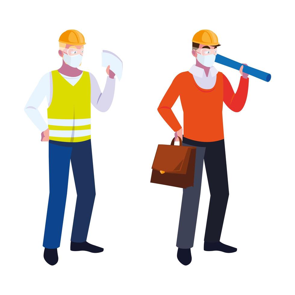 operator en architect met masker en helm vector