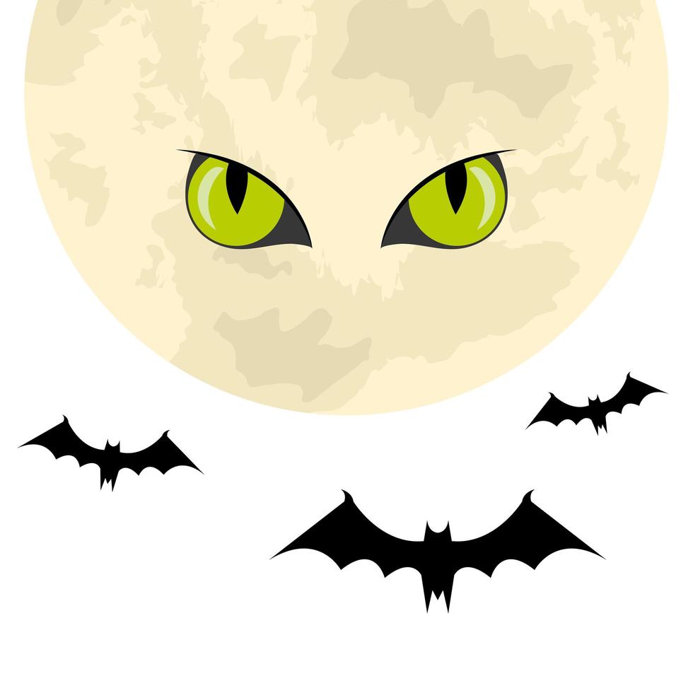 vleermuizen die halloween met maan en enge ogen vliegen vector
