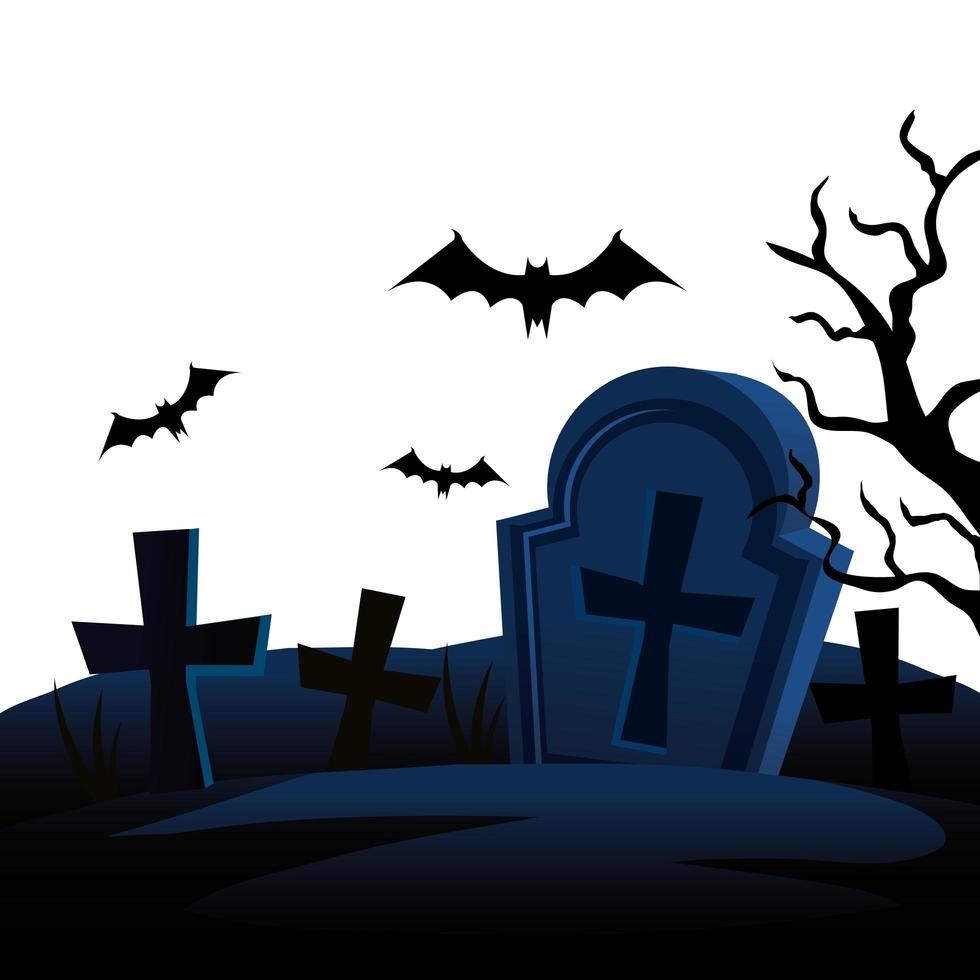 halloween-graven met vliegende vleermuizen vector