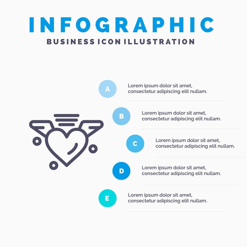 liefhebbend liefde hart bruiloft lijn icoon met 5 stappen presentatie infographics achtergrond vector