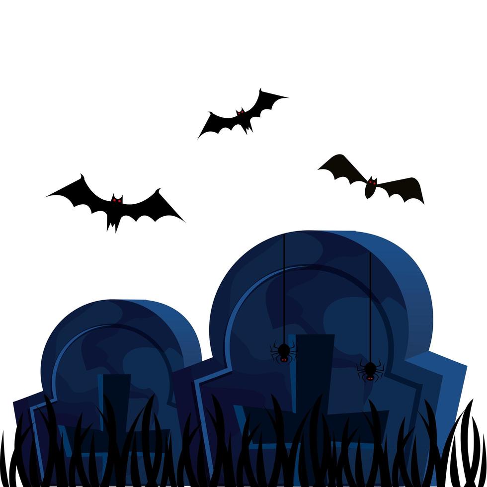 halloween-graven met vliegende vleermuizen vector