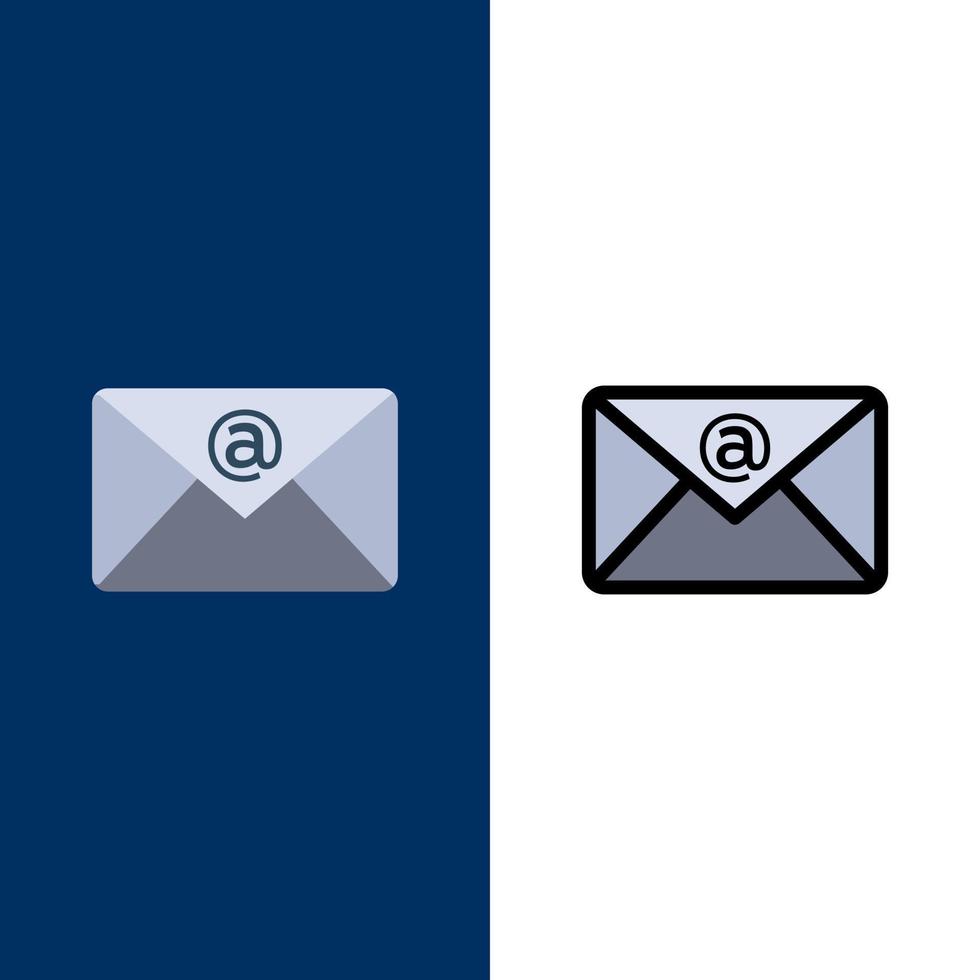 e-mail postvak IN mail pictogrammen vlak en lijn gevulde icoon reeks vector blauw achtergrond