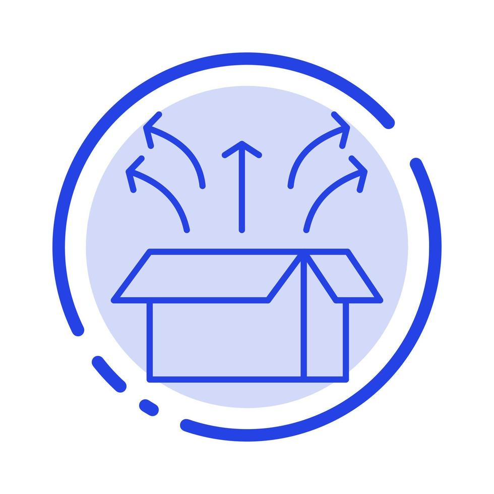 vrijlating doos lancering Open doos Product blauw stippel lijn lijn icoon vector