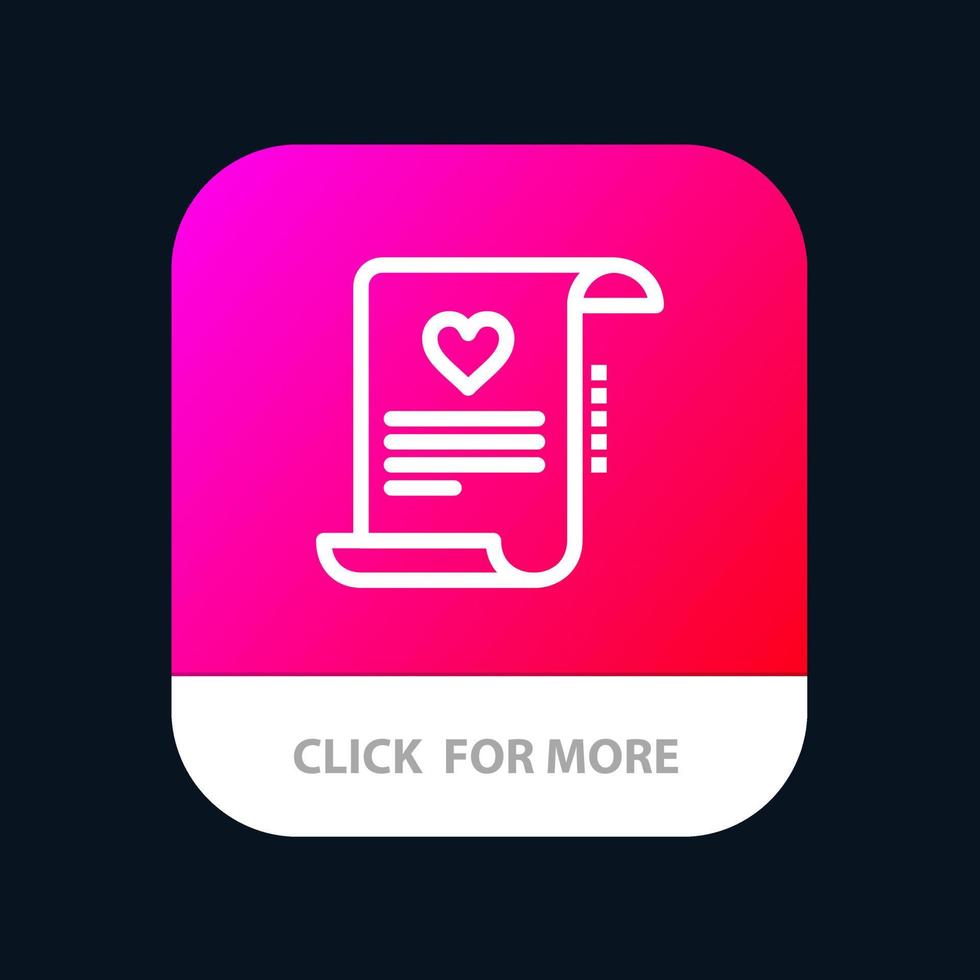 brief papier document liefde brief huwelijk kaart mobiel app knop android en iOS lijn versie vector