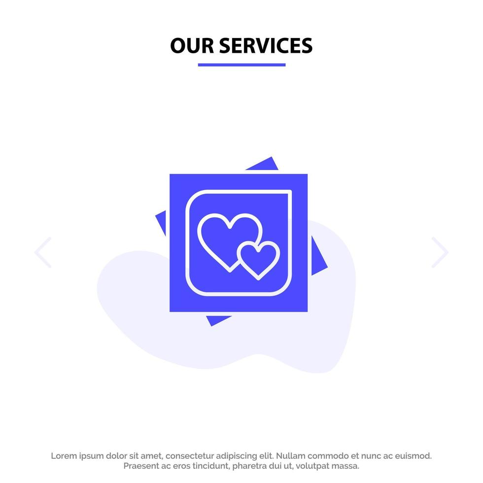 onze Diensten kaart hart liefde huwelijk kaart voorstel solide glyph icoon web kaart sjabloon vector