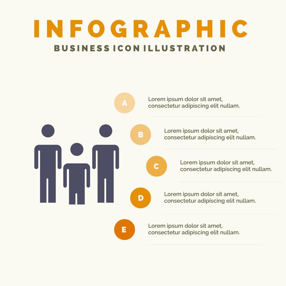 familie paar kinderen Gezondheid solide icoon infographics 5 stappen presentatie achtergrond vector