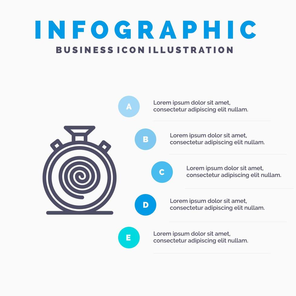 actie fiets stromen non-stop langzaam lijn icoon met 5 stappen presentatie infographics achtergrond vector