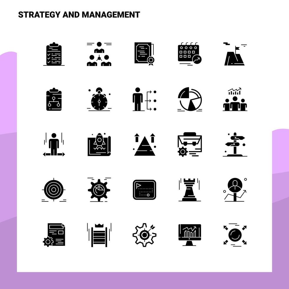 25 strategie en beheer icoon reeks solide glyph icoon vector illustratie sjabloon voor web en mobiel ideeën voor bedrijf bedrijf