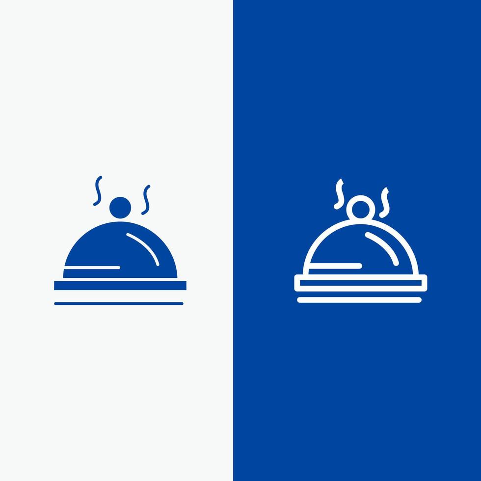 hotel schotel voedsel onderhoud lijn en glyph solide icoon blauw banier vector