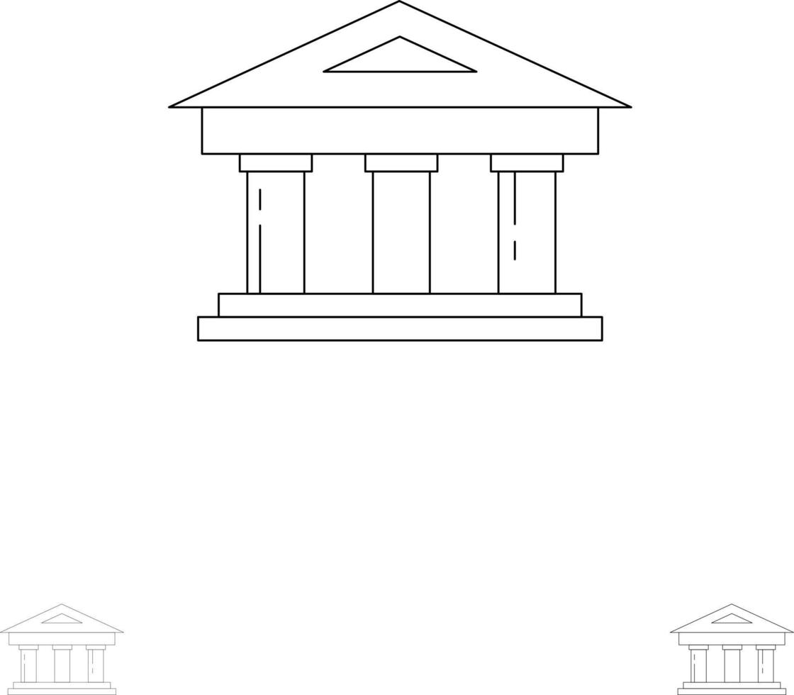 bank gerechtsgebouw financiën financiën gebouw stoutmoedig en dun zwart lijn icoon reeks vector