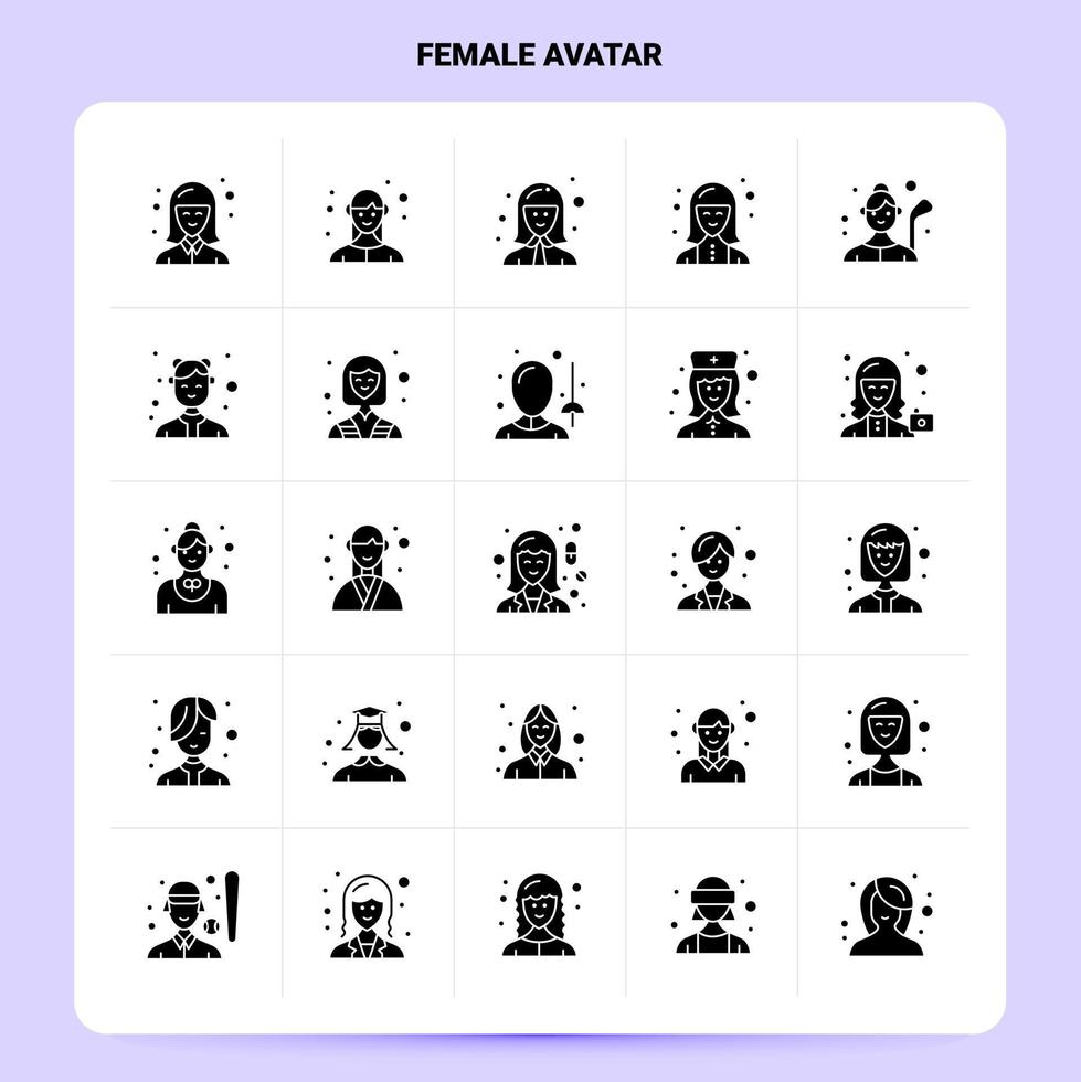 solide 25 vrouw avatar icoon reeks vector glyph stijl ontwerp zwart pictogrammen reeks web en mobiel bedrijf ideeën ontwerp vector illustratie