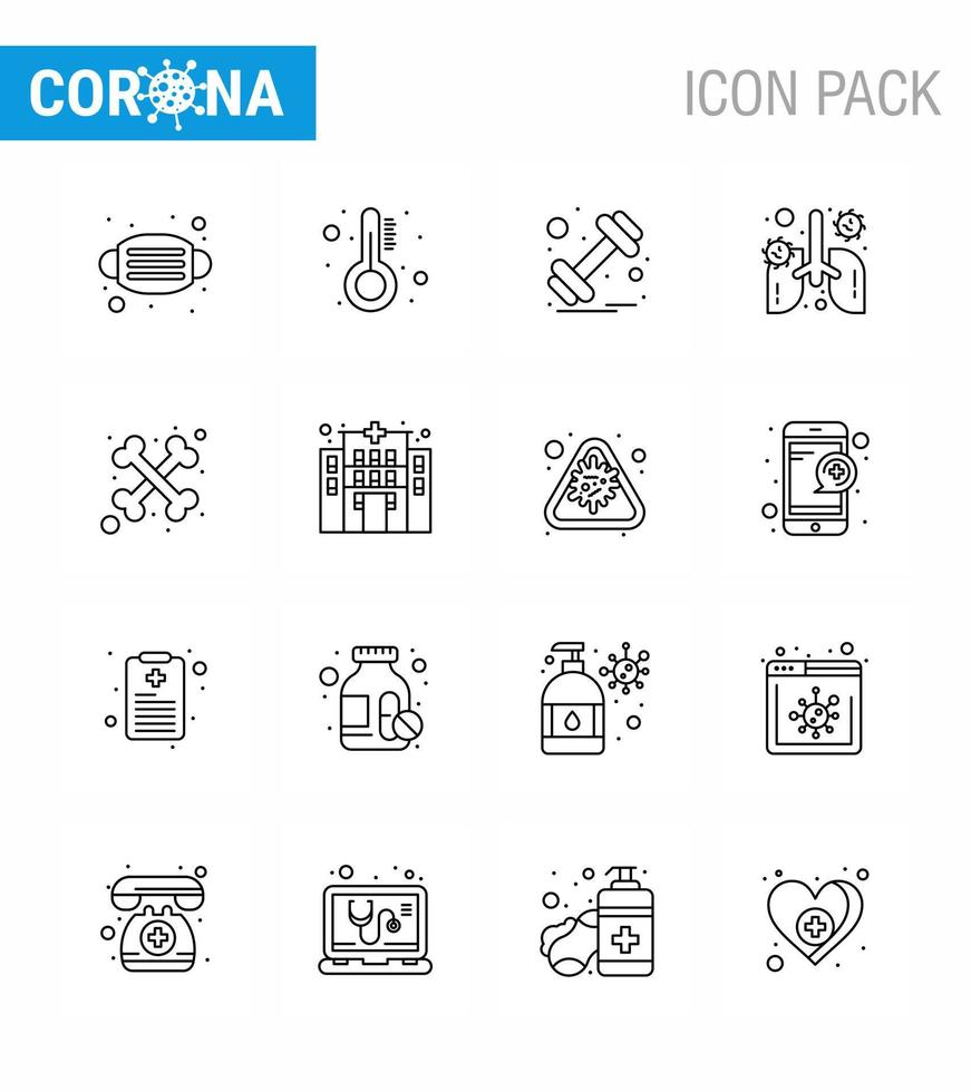 roman coronavirus 2019-nCoV 16 lijn icoon pak botten orgaan halter long anatomie virale coronavirus 2019november ziekte vector ontwerp elementen