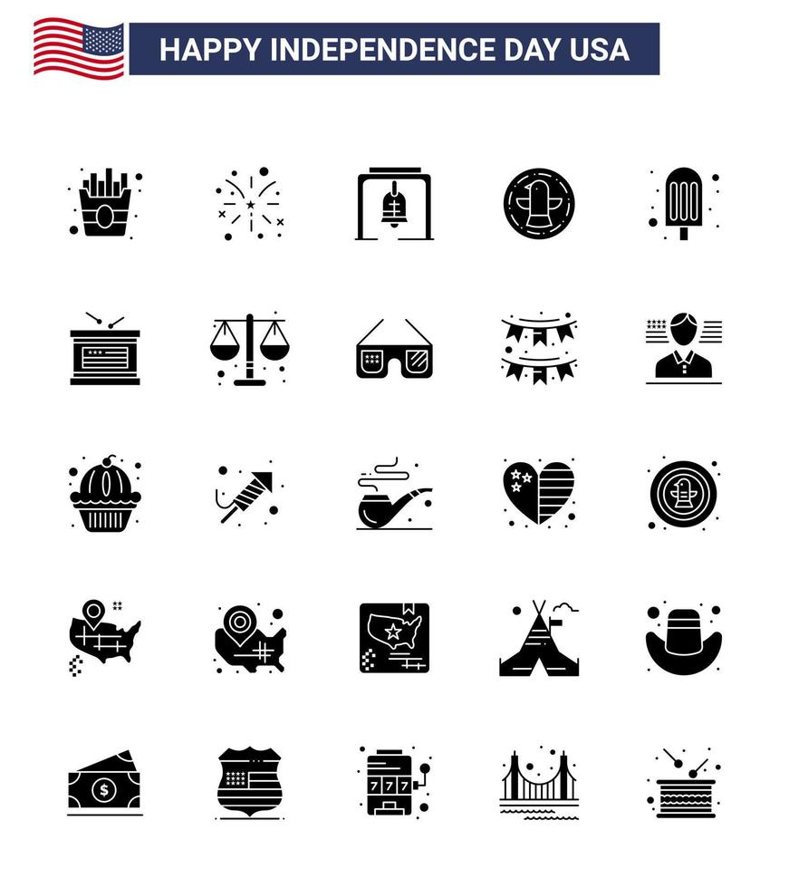 4e juli Verenigde Staten van Amerika gelukkig onafhankelijkheid dag icoon symbolen groep van 25 modern solide glyph van ijs room room klok adelaar vogel bewerkbare Verenigde Staten van Amerika dag vector ontwerp elementen