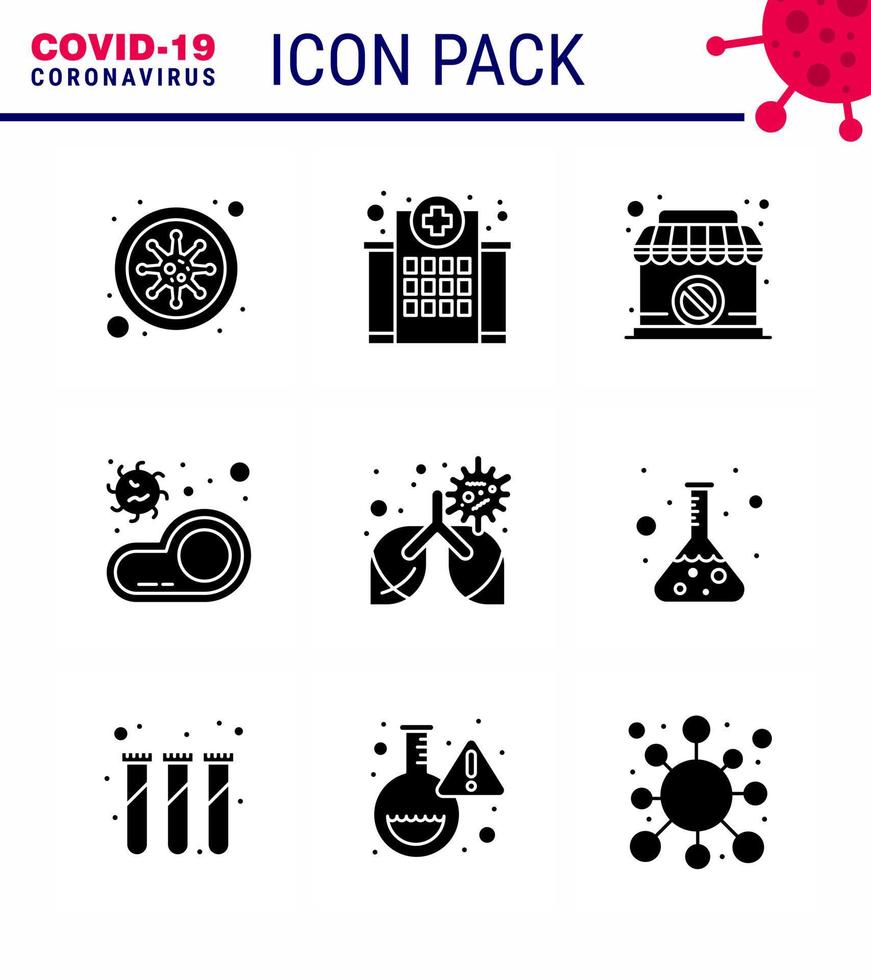 coronavirus 9 solide glyph zwart icoon reeks Aan de thema van corona epidemie bevat pictogrammen zo net zo virus vlees verpleging voedsel verboden virale coronavirus 2019november ziekte vector ontwerp elementen