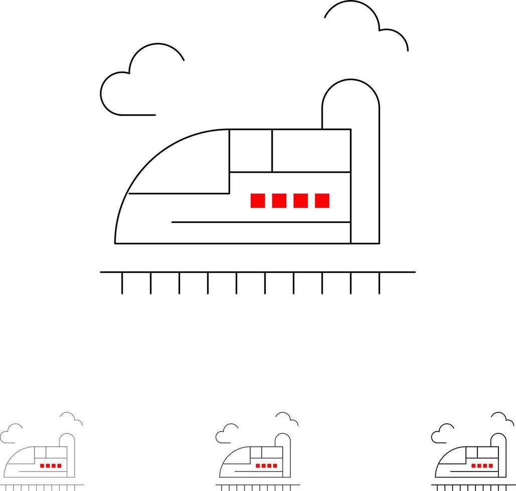 kogel trein hoog snelheid stoutmoedig en dun zwart lijn icoon reeks vector