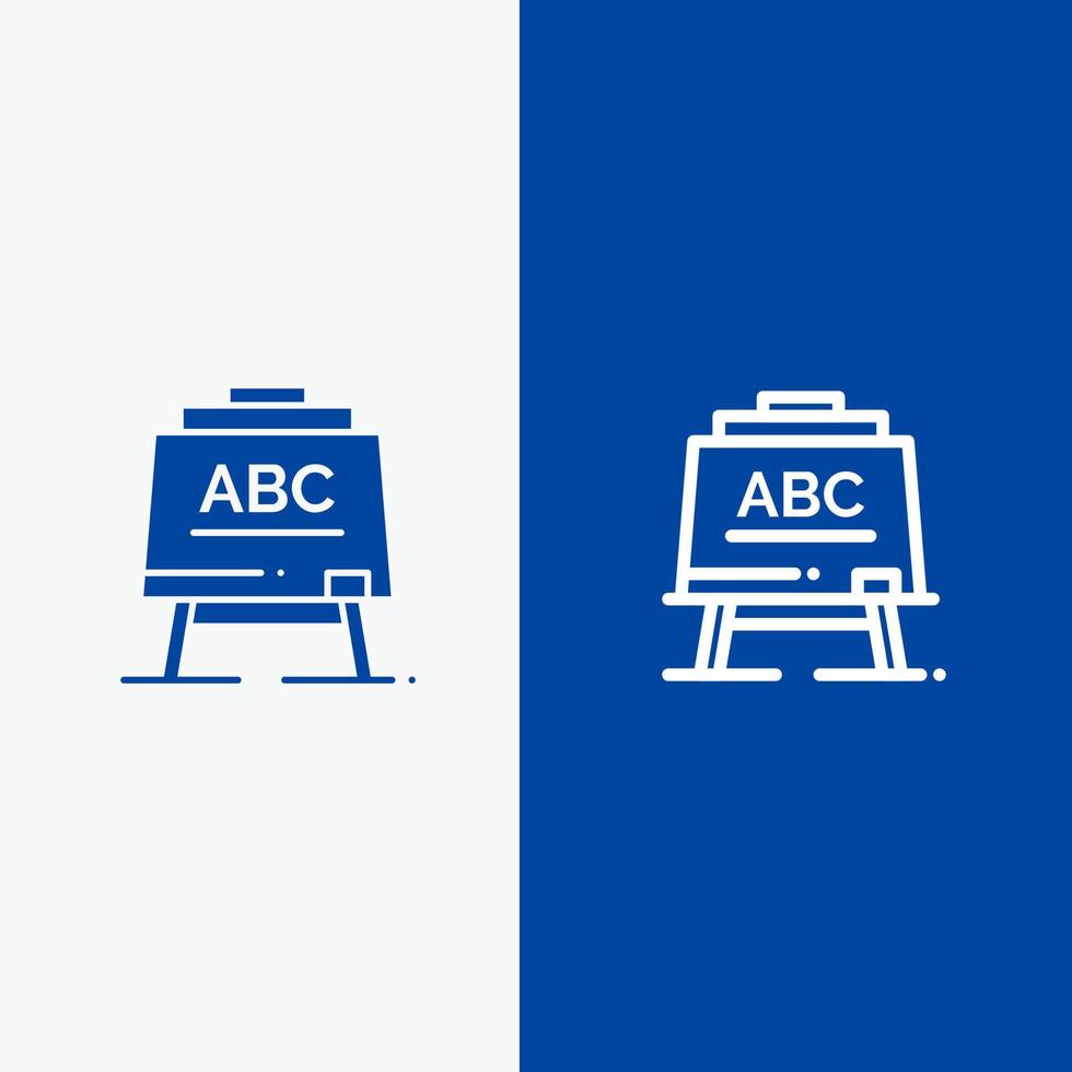 aan het leren leraar abc bord lijn en glyph solide icoon blauw banier vector