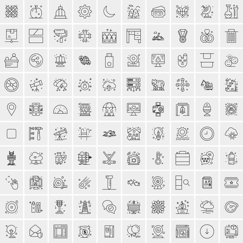 pak van 100 universeel lijn pictogrammen voor mobiel en web vector