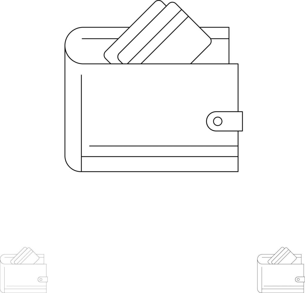 portemonnee contant geld credit kaart dollar financiën geld stoutmoedig en dun zwart lijn icoon reeks vector